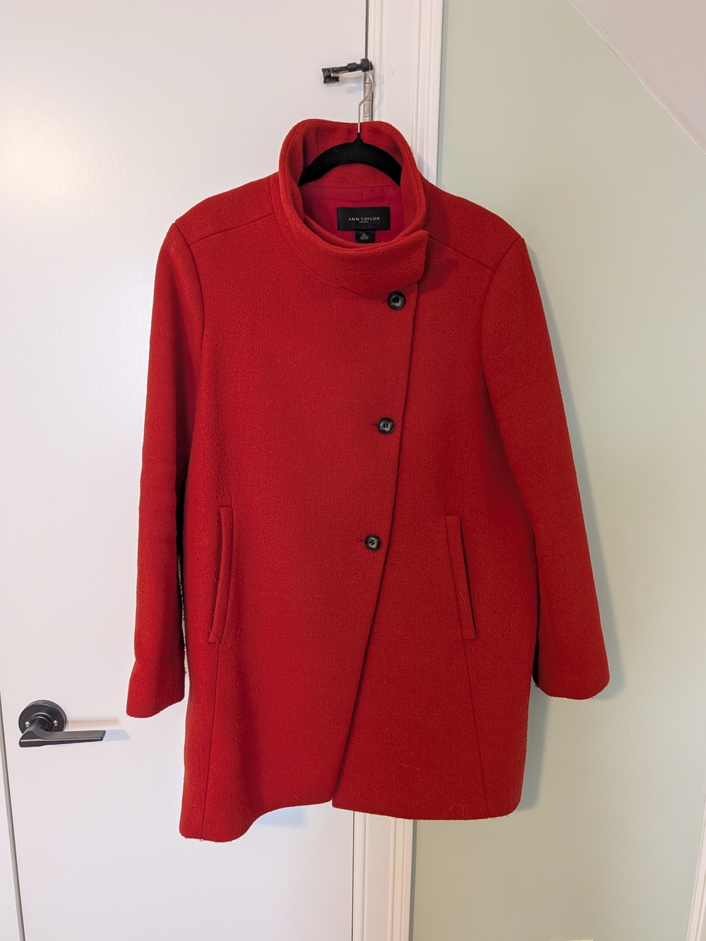 Ann Taylor Vibrant Red Asymmetric Button Wool Coat